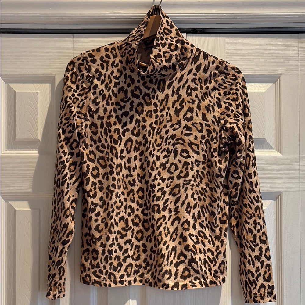 J. Crew Leopard Print Turtleneck in Tan and Black